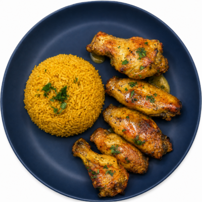 Lemon Pepper Wings w/ Garlic Butter Golden Rice